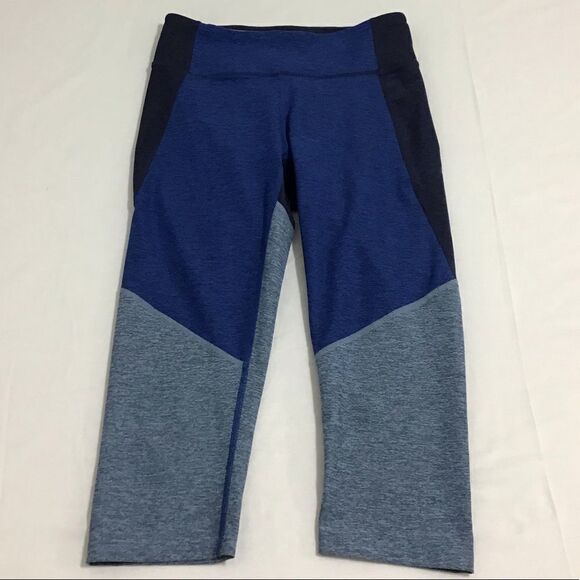 Outdoor Voices Blue Color Block Cropped Leggings Good Condition Size Small - Picture 1 of 7